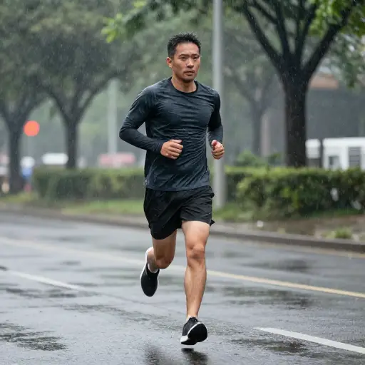 尽管下着大雨，他还是决定去跑步。