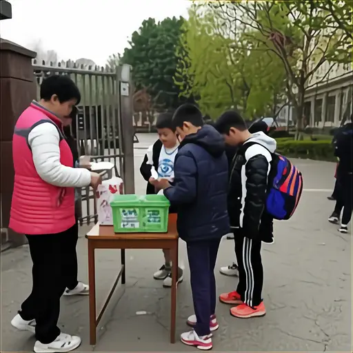 他们在学校门口为贫困学生募捐。