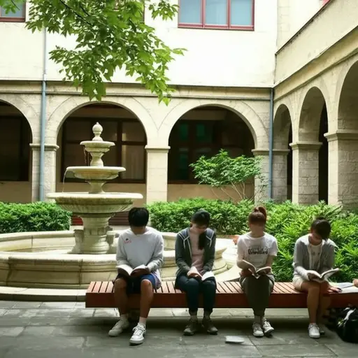 学生们喜欢在修道院的小庭院里安静地读书。
