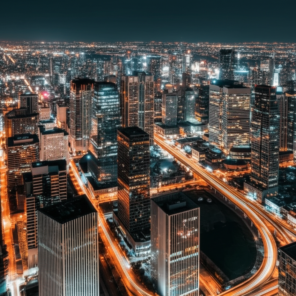这座城市在夜晚灯火通明。