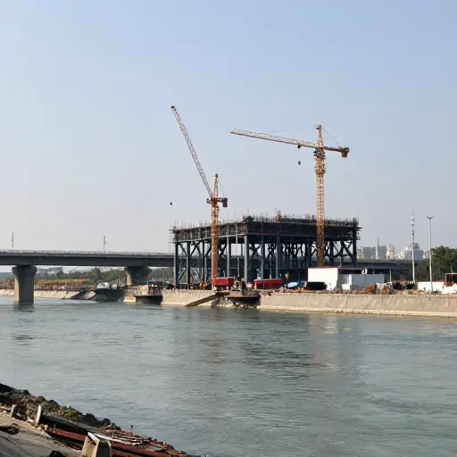 河边正在建一座新桥。