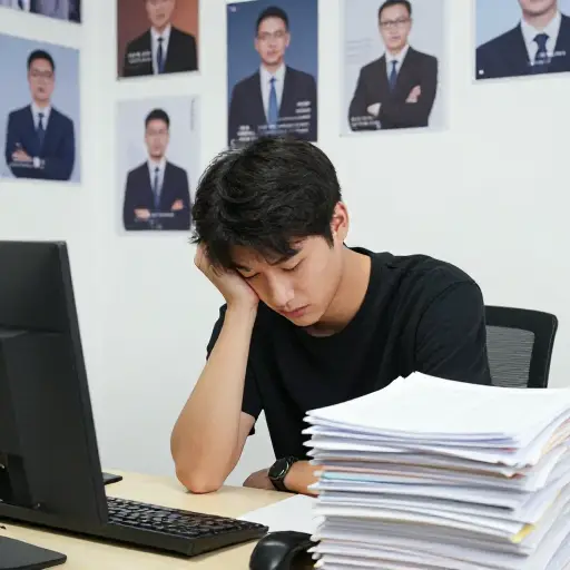 他目前的工作与他梦想的职业相差甚远。