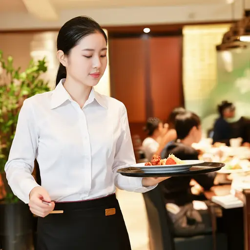 为了多赚点钱，她晚上偷偷在餐厅兼职当服务员。