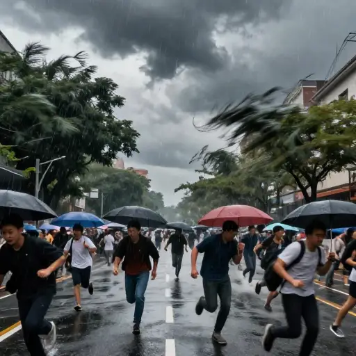 随着风雨加剧，恐慌在人群中蔓延。