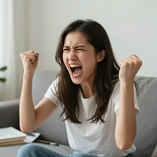 她失去了冷静，开始大喊大叫。