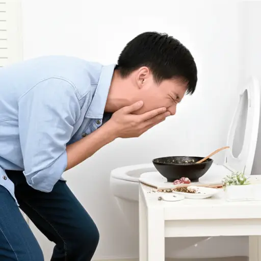 他吃了变质的食物后，开始剧烈呕吐。