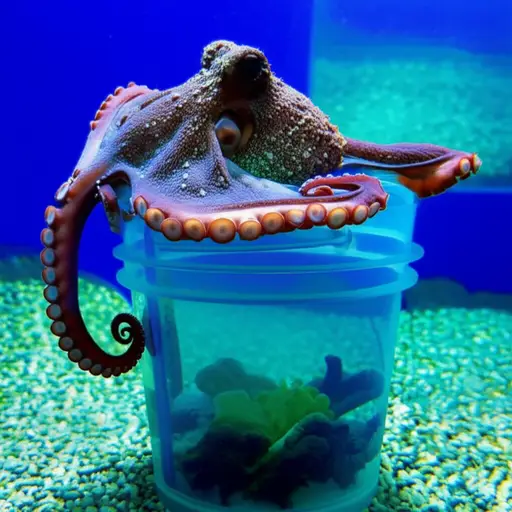 水族馆里的章鱼正在用它的触手打开一个玻璃罐。