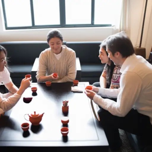 我们正在客厅里喝茶。