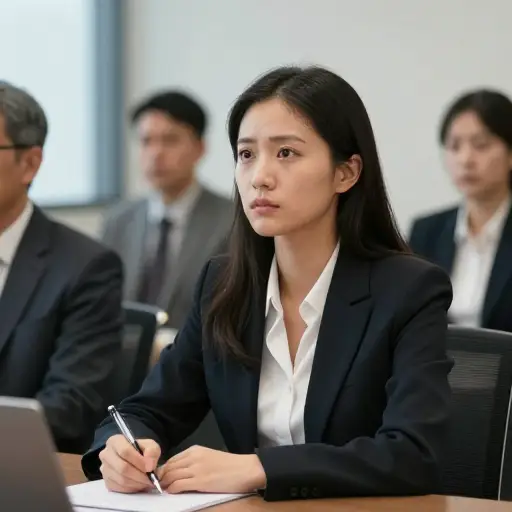 她经常在会议中心不在焉，沉浸在思考中。