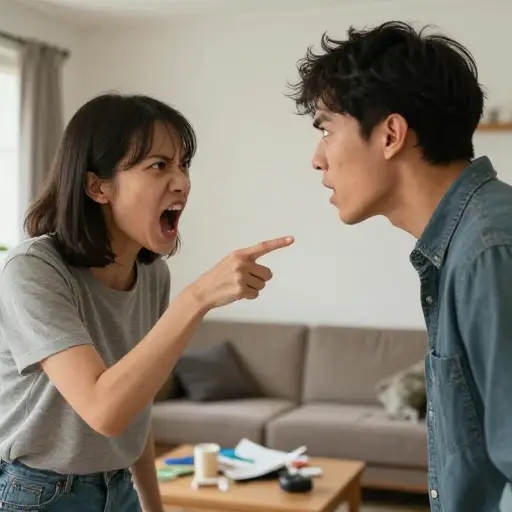 争吵中，他突然冒出一连串的辱骂。