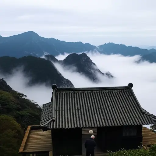 那位老人独自住在山顶的小屋里，过着隐士般的生活。