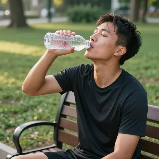 我每天早上跑步后喝一瓶水。