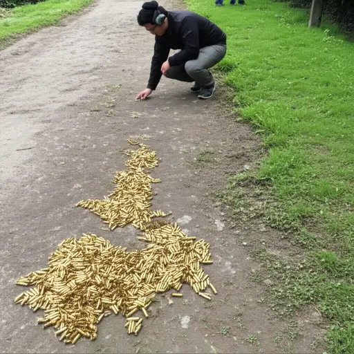 他在射击场里捡到了几颗子弹头。