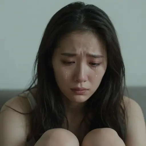 她听到这个悲伤的消息时，眼泪顺着脸颊流了下来。