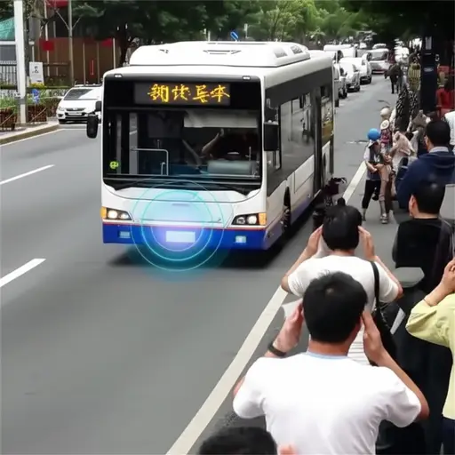 公共汽车的引擎声音很大。