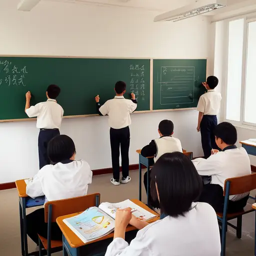 学生们轮流到黑板前解答数学题。