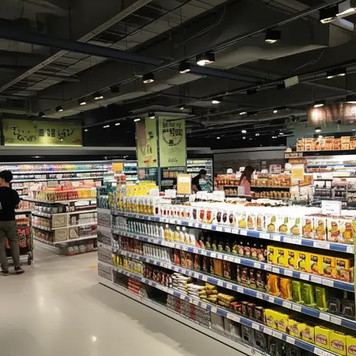 这家超市提供种类繁多的进口商品。