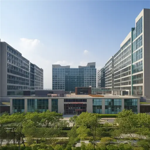 这家科技公司在郊区建了一个现代化的园区，里面有健身房和咖啡馆。