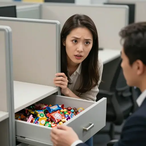 同事发现她抽屉里一堆健康饮食书籍下面藏着大量巧克力棒后，她关于健康饮食的那种道德优越感瞬间崩塌。