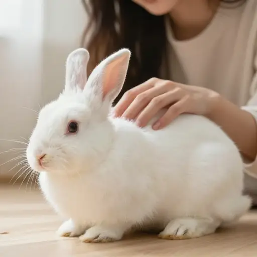 她抚摸着兔子柔软的毛。