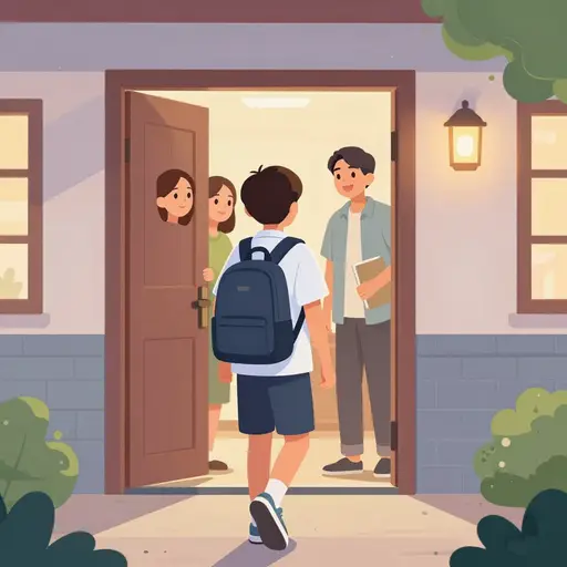 他放学后到家。
