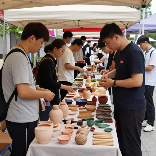 当地工匠在社区博览会上出售他们的手工制品。