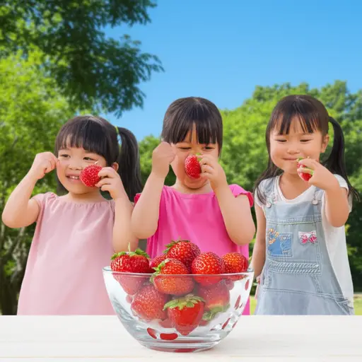 孩子们喜欢在夏天吃冰镇的草莓。