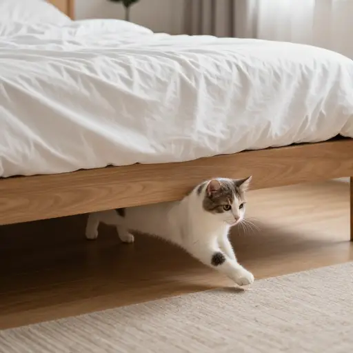 那只猫突然从床底下跳了出来。