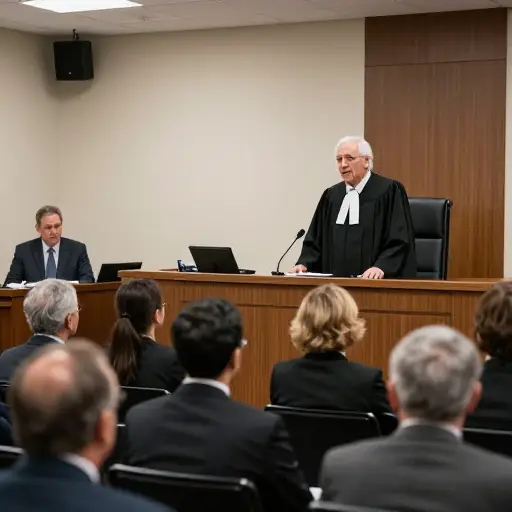 在告别演说中，那位即将退休的法官以庄重沉着的姿态发言，给法庭内的每个人留下了深刻的印象。