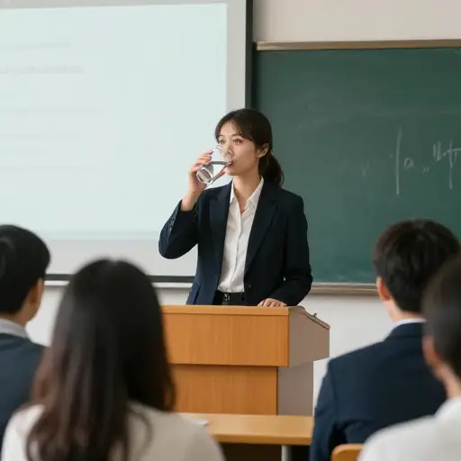 她停下来喝了口水，然后继续她的解释。