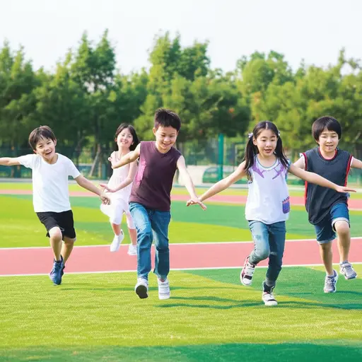 孩子们在操场上疯狂地跑来跑去。
