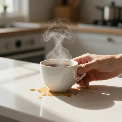 小心那杯咖啡——我今天早上有点笨手笨脚的。