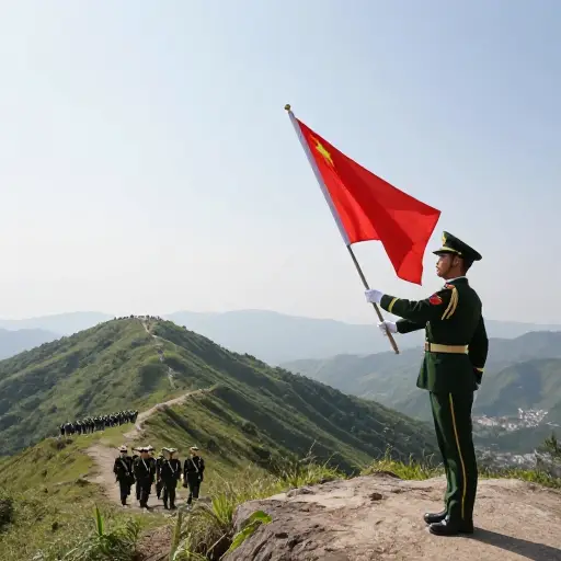 山上的卫兵用红旗示意，以警告下面的部队。