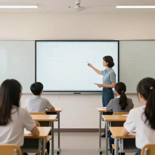 现代教室通常配有互动式白板，允许学生直接参与课程。
