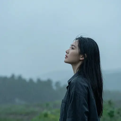 她一到就开始下雨了。