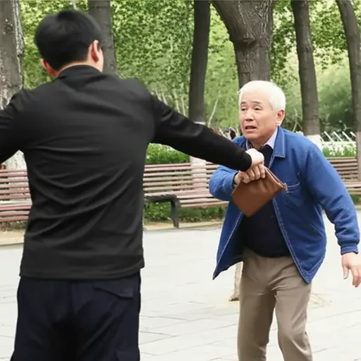 小偷在公园里抢走了一位老人的钱包。