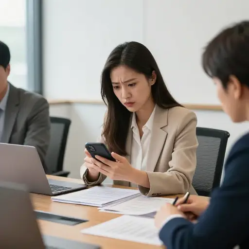 会议期间，她偷偷看了一眼手机查看信息。