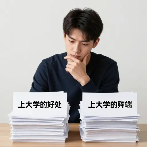 他需要权衡上大学的利弊。