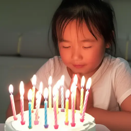她对着生日蛋糕上的蜡烛默默许愿。