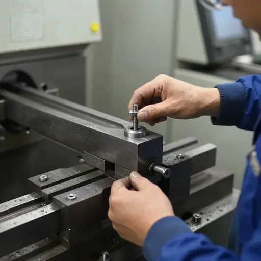 工人将工件固定在夹具上以确保加工精度。