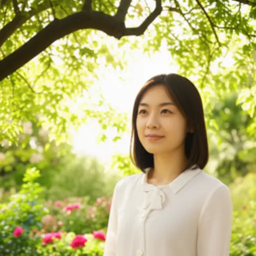 她的微笑如同清晨的露水般纯净动人。