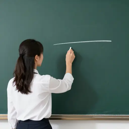 老师用粉笔在黑板上画了一条直线。