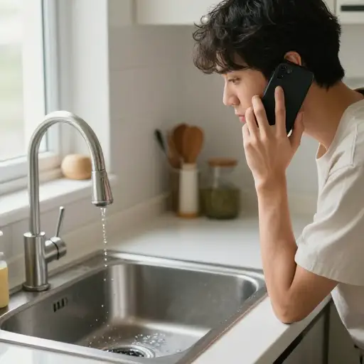 我们打电话叫了水管工，因为厨房水槽好几天都排不出去水。