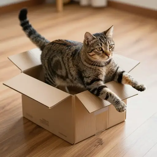 猫从盒子里跳了出来。