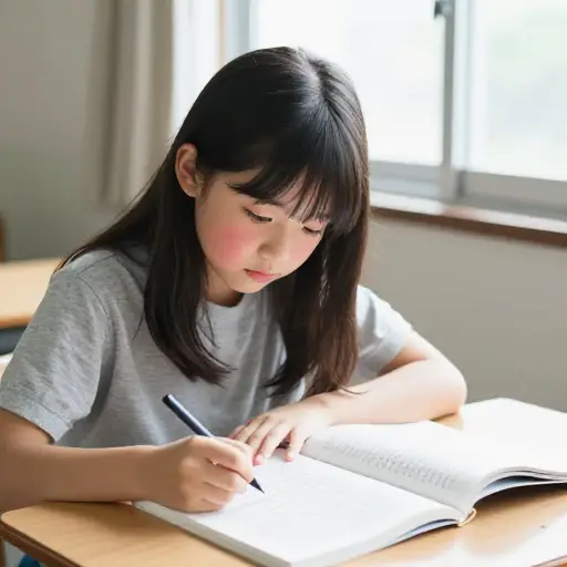 她非常害羞，所以她的日语进步不快，但她是一个非常勤奋的学习者。
