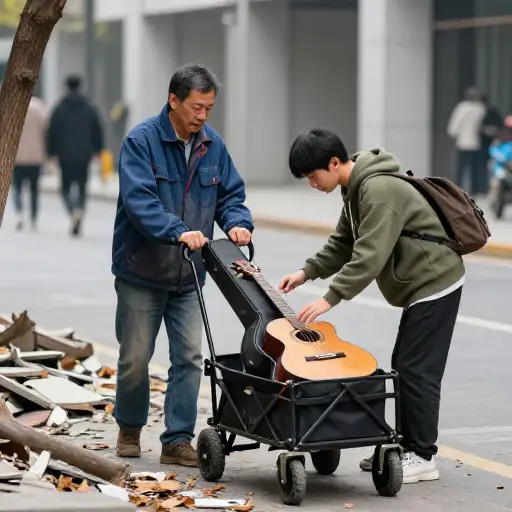 他带了一把吉他，我弟弟马上借走了。
