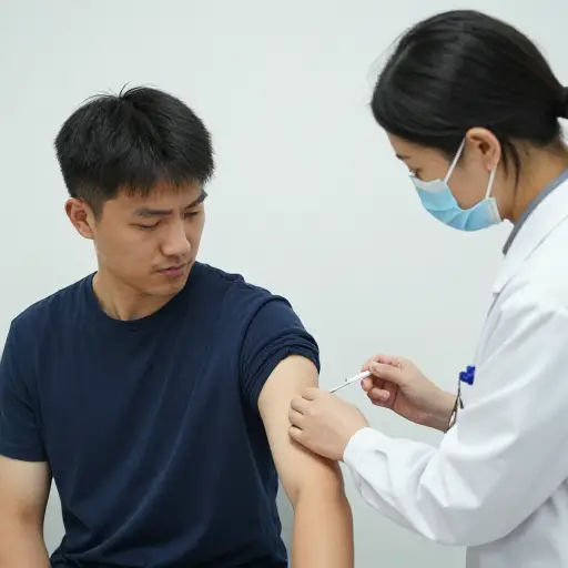 医生把注射器扎进了病人的静脉。