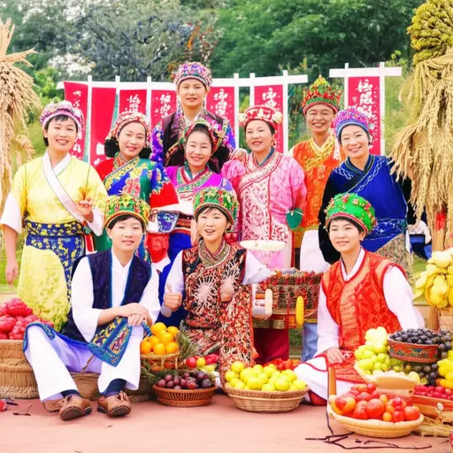 村民们聚集在广场上庆祝丰收节。