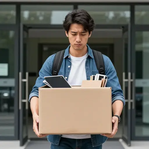 他从上一份工作中被解雇了。