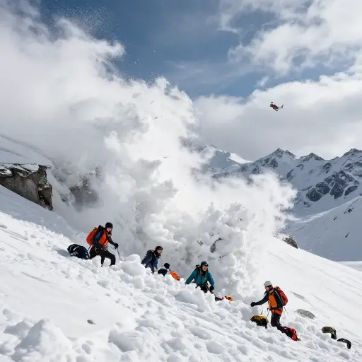 雪崩后，登山者处于严重危险中，需要立即撤离。